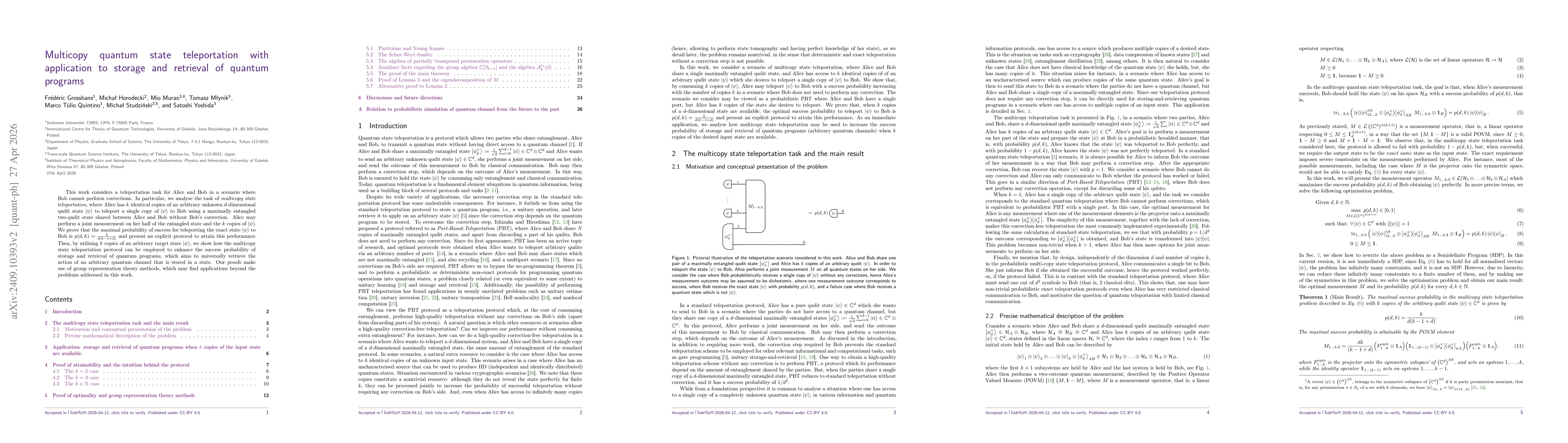 Thumbnail for Multicopy quantum state teleportation with application to storage and retrieval of quantum programs