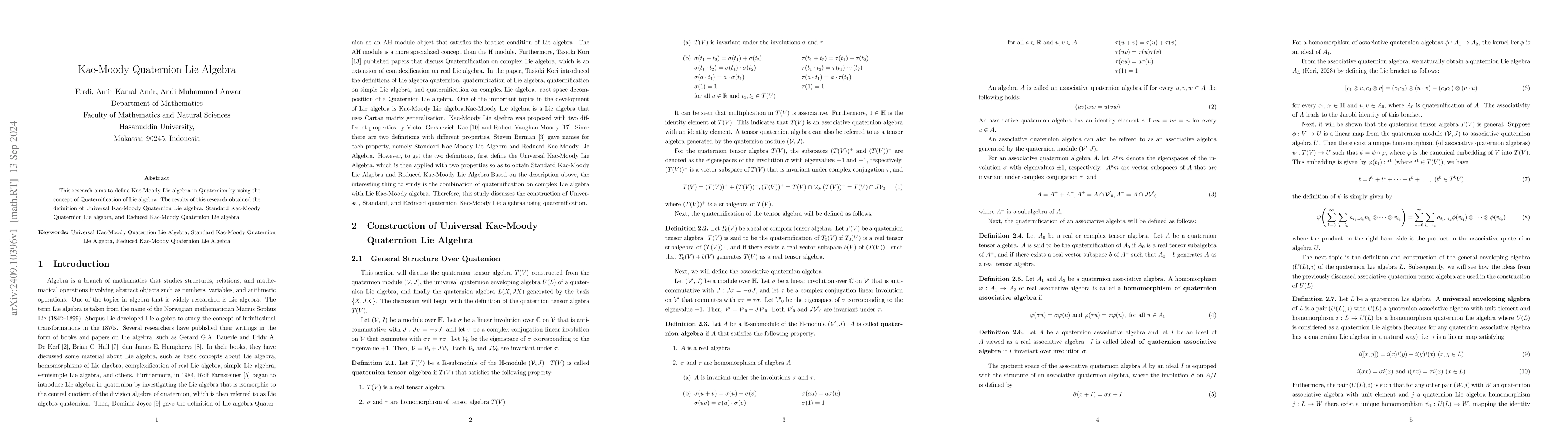 Thumbnail for Kac-Moody Quaternion Lie Algebra