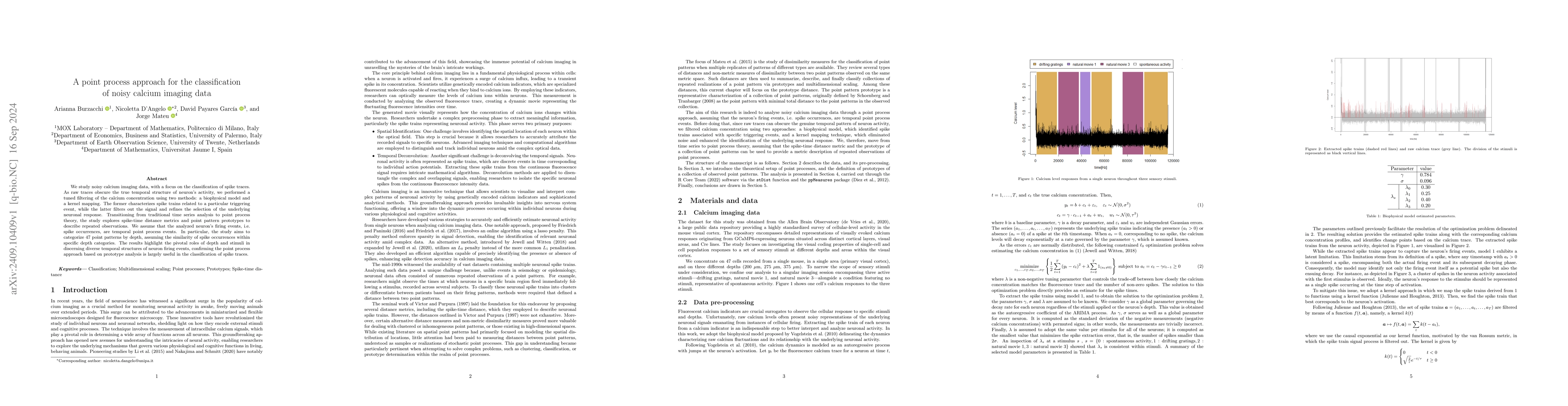 Thumbnail for A point process approach for the classification of noisy calcium imaging
  data