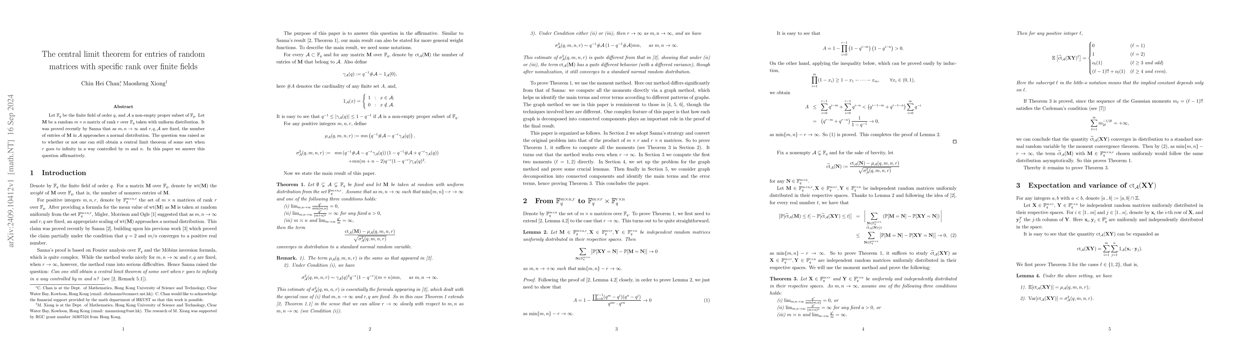 Thumbnail for The central limit theorem for entries of random matrices with specific
  rank over finite fields