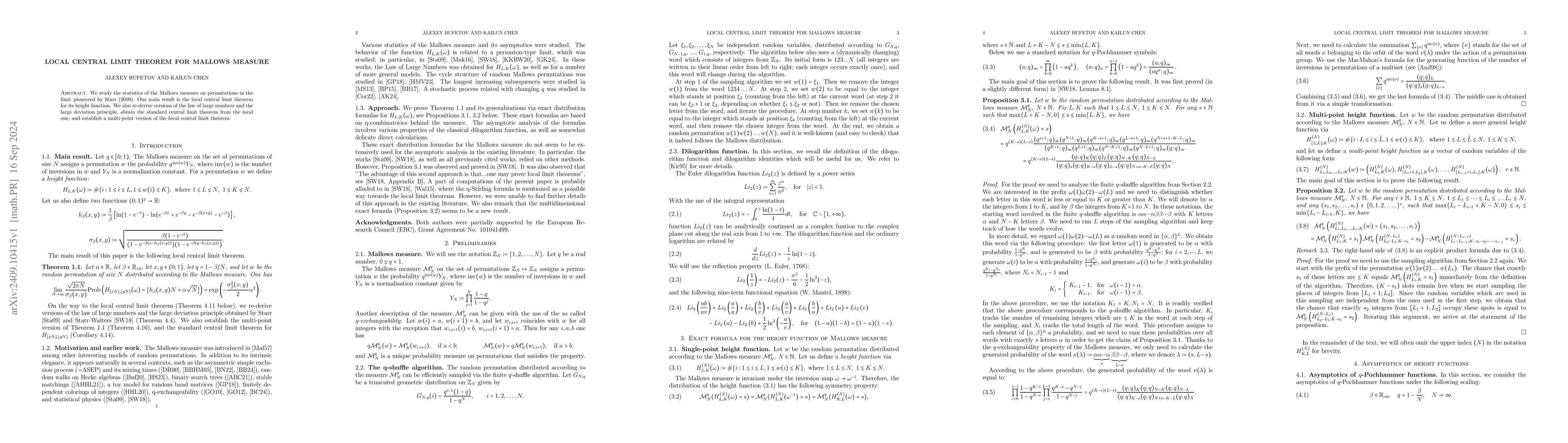 Thumbnail for Local central limit theorem for Mallows measure