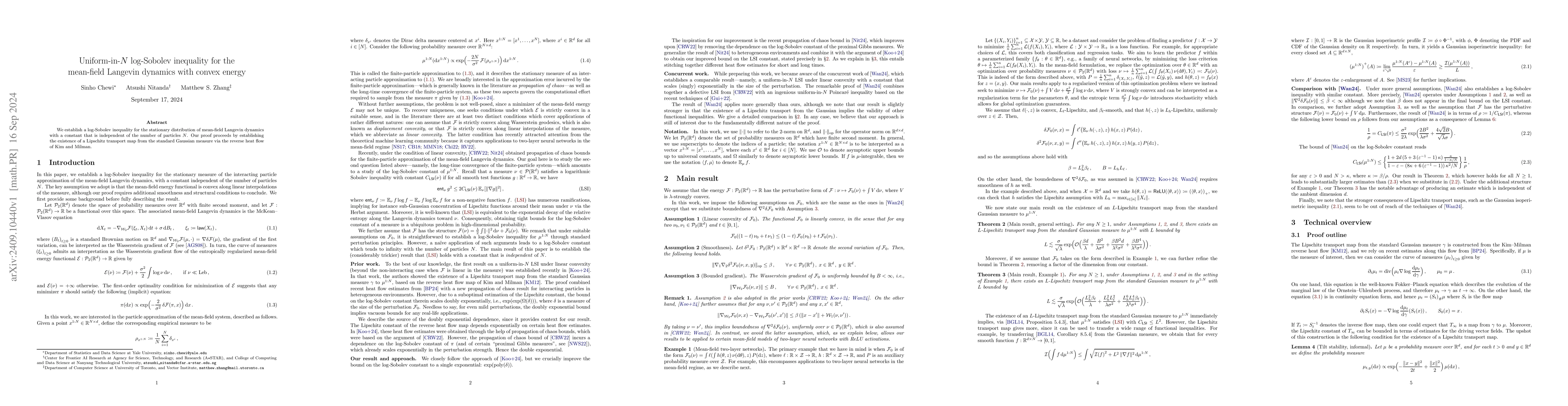 Thumbnail for Uniform-in-$N$ log-Sobolev inequality for the mean-field Langevin
  dynamics with convex energy