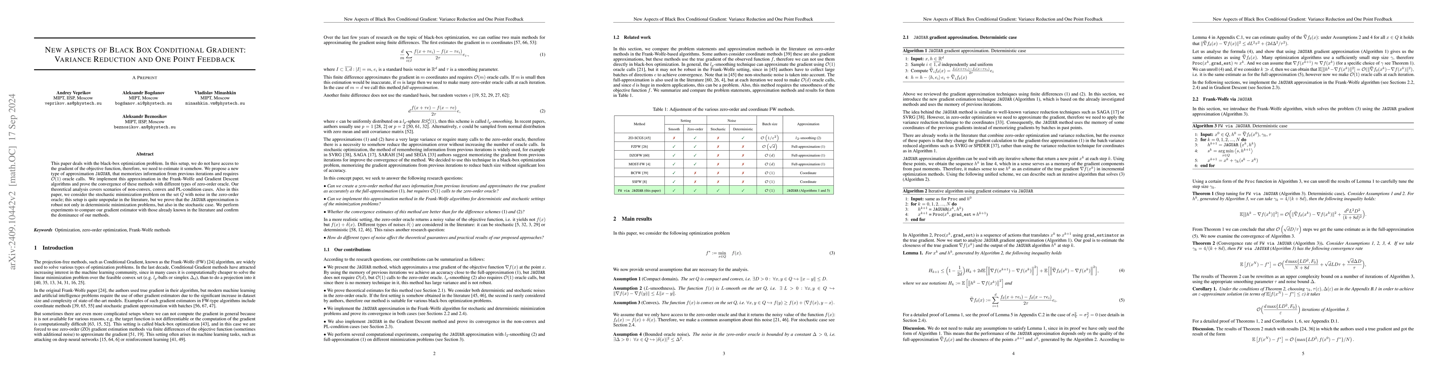 Thumbnail for New Aspects of Black Box Conditional Gradient: Variance Reduction and
  One Point Feedback