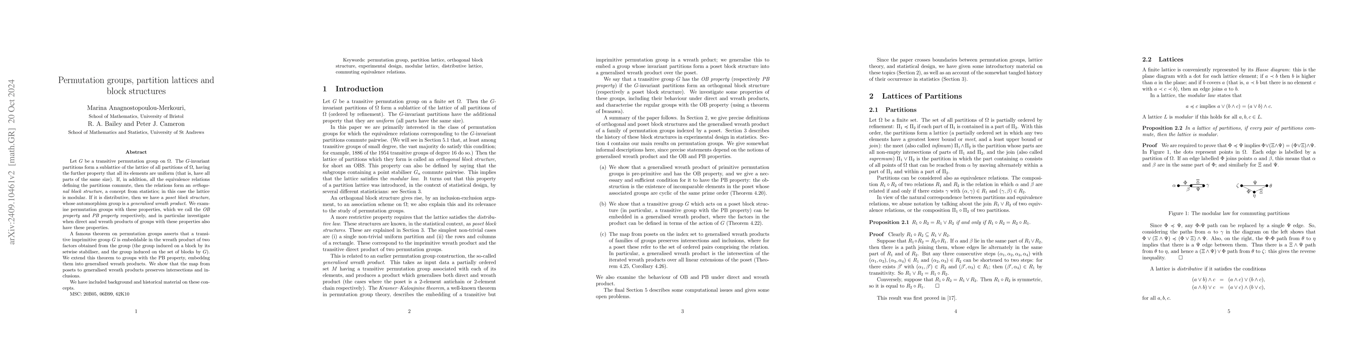 Thumbnail for Permutation groups, partition lattices and block structures