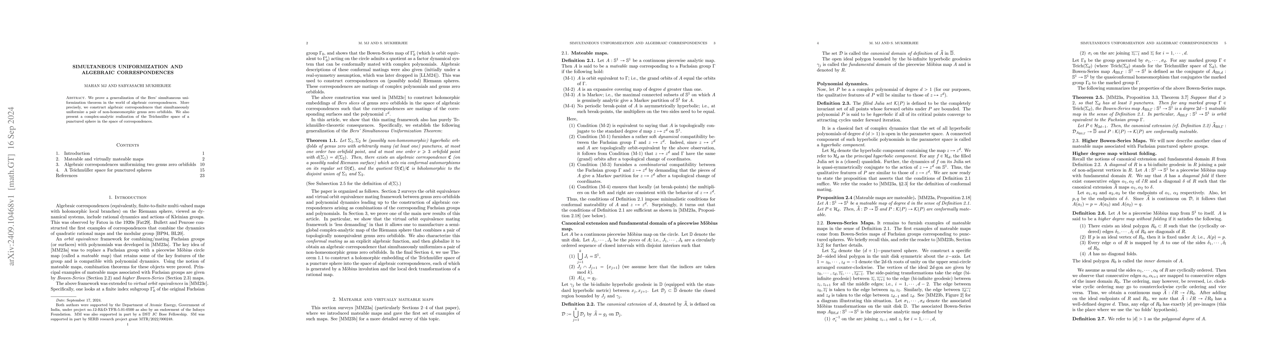 Thumbnail for Simultaneous Uniformization and Algebraic Correspondences