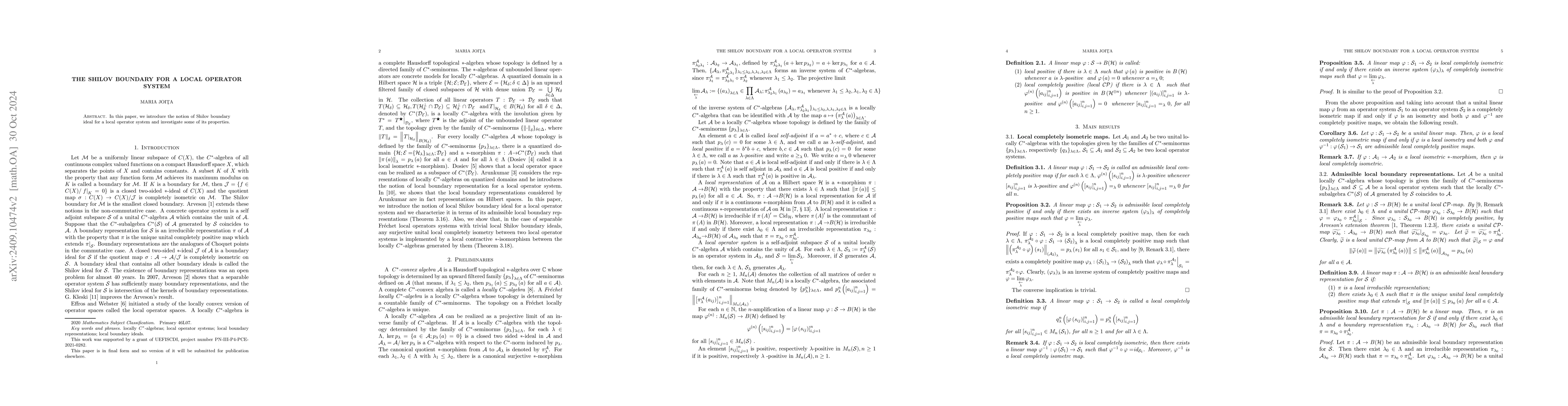 Thumbnail for The Shilov boundary for a local operator system