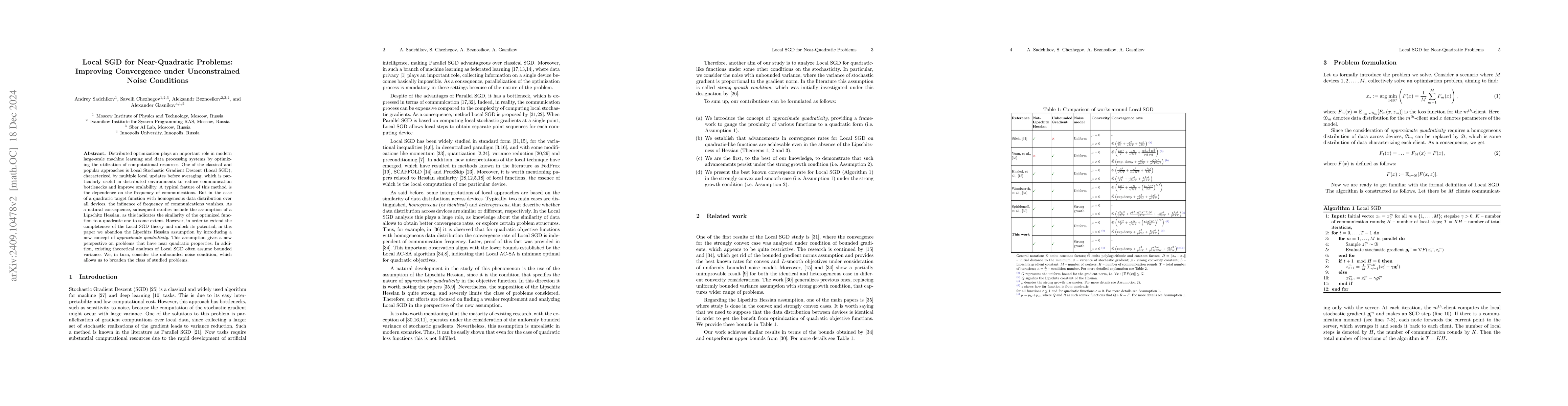 Thumbnail for Local SGD for Near-Quadratic Problems: Improving Convergence under
  Unconstrained Noise Conditions