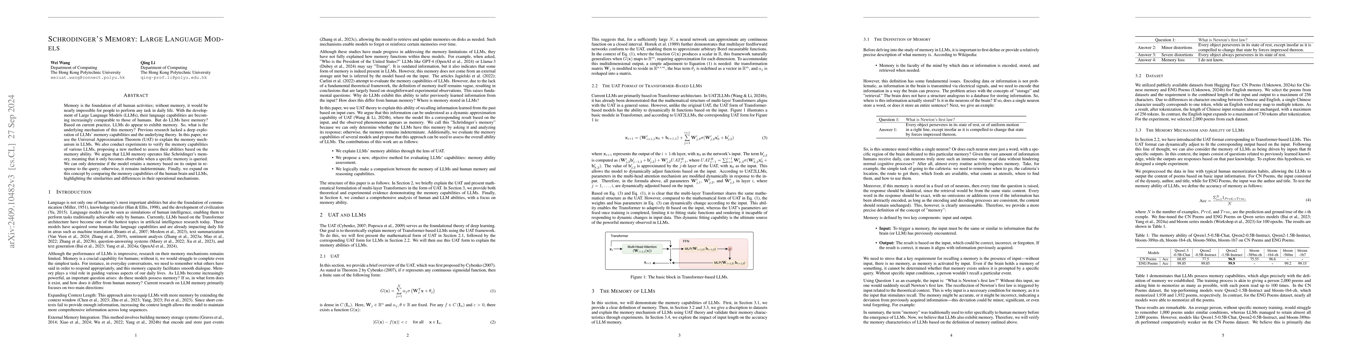 Thumbnail for Schrodinger's Memory: Large Language Models
