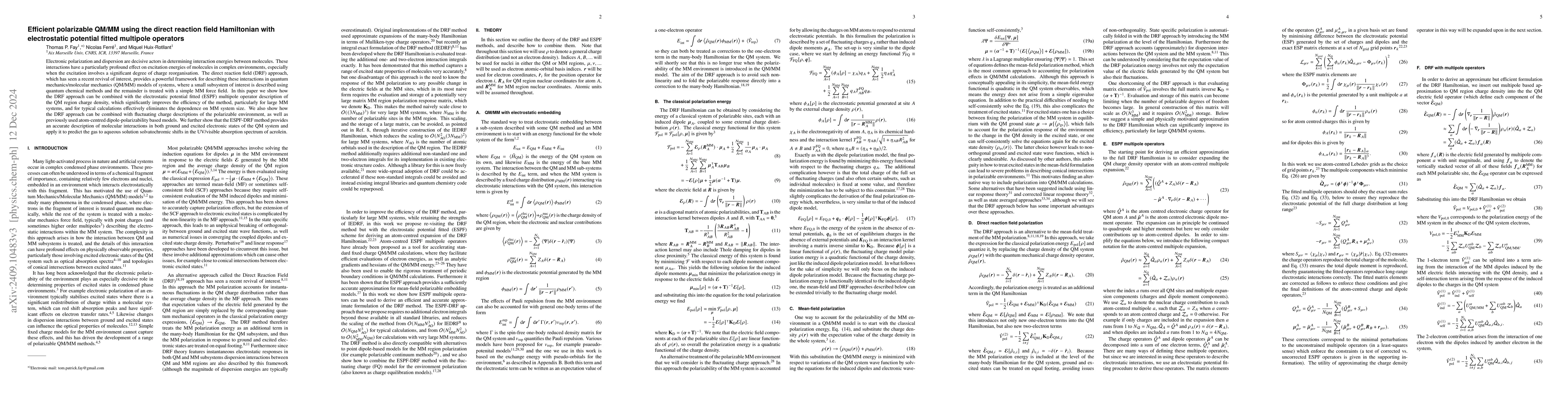 Thumbnail for Efficient polarizable QM/MM using the direct reaction field Hamiltonian
  with electrostatic potential fitted multipole operators
