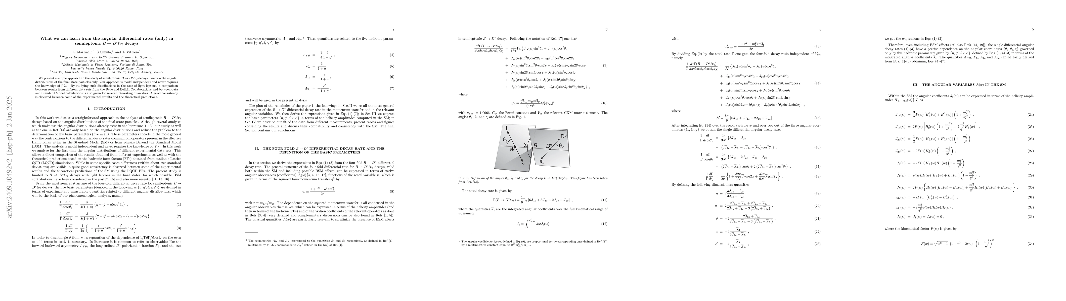 Thumbnail for What we can learn from the angular differential rates (only) in
  semileptonic $B \to D^* \ell ν_\ell$ decays