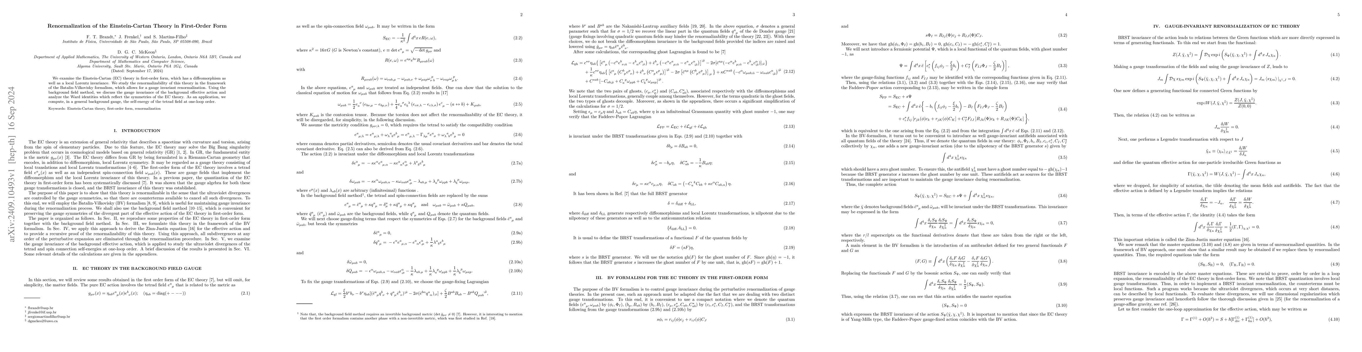 Thumbnail for Renormalization of the Einstein-Cartan Theory in First-Order Form