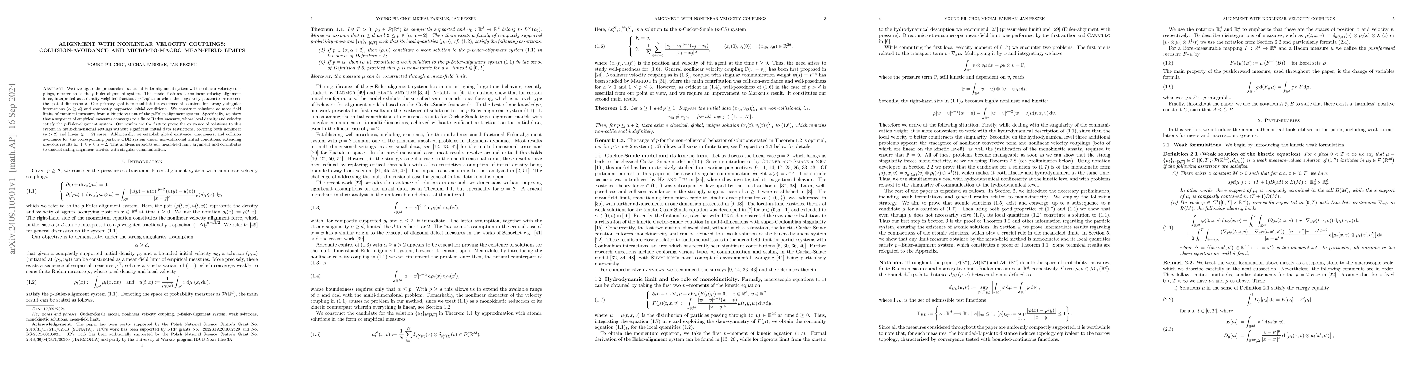 Thumbnail for Alignment with nonlinear velocity couplings: collision-avoidance and
  micro-to-macro mean-field limits