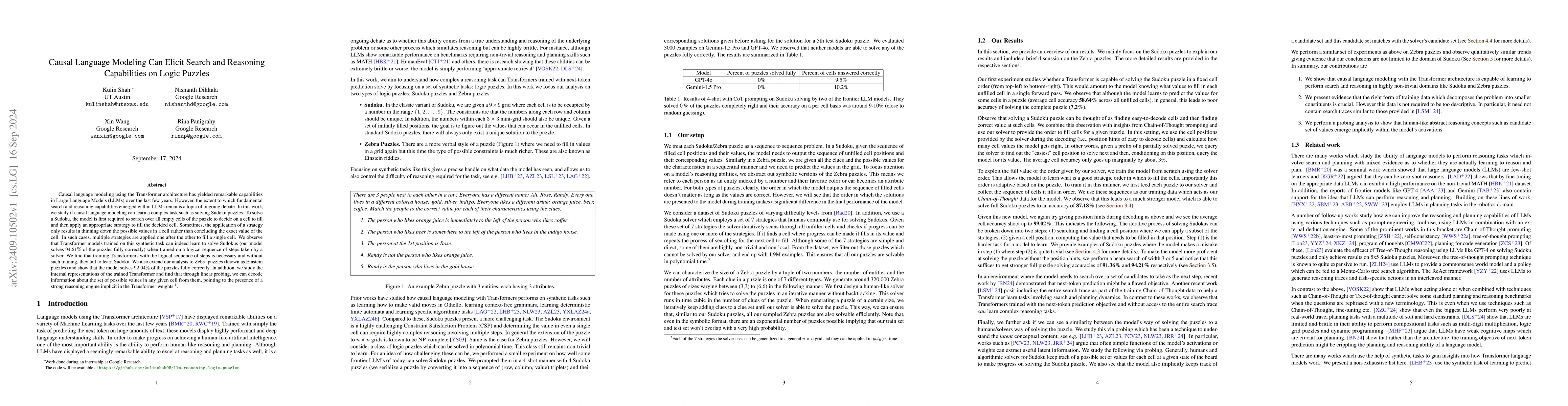 Thumbnail for Causal Language Modeling Can Elicit Search and Reasoning Capabilities on
  Logic Puzzles