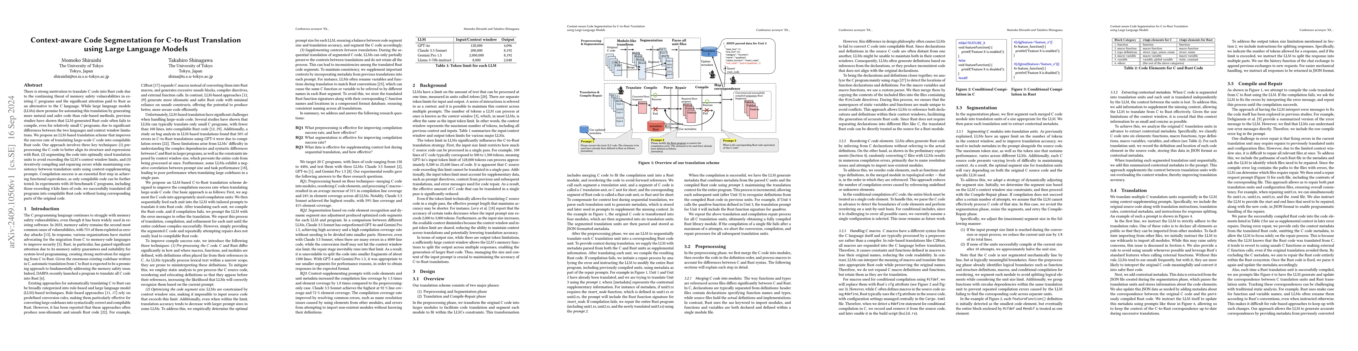 Thumbnail for Context-aware Code Segmentation for C-to-Rust Translation using Large
  Language Models