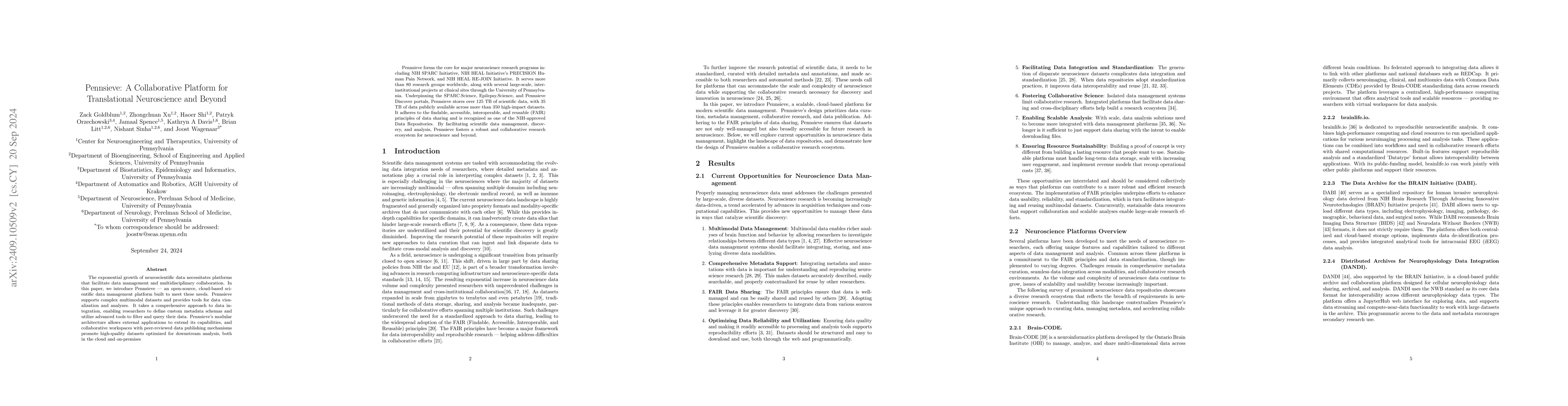 Thumbnail for Pennsieve: A Collaborative Platform for Translational Neuroscience and
  Beyond