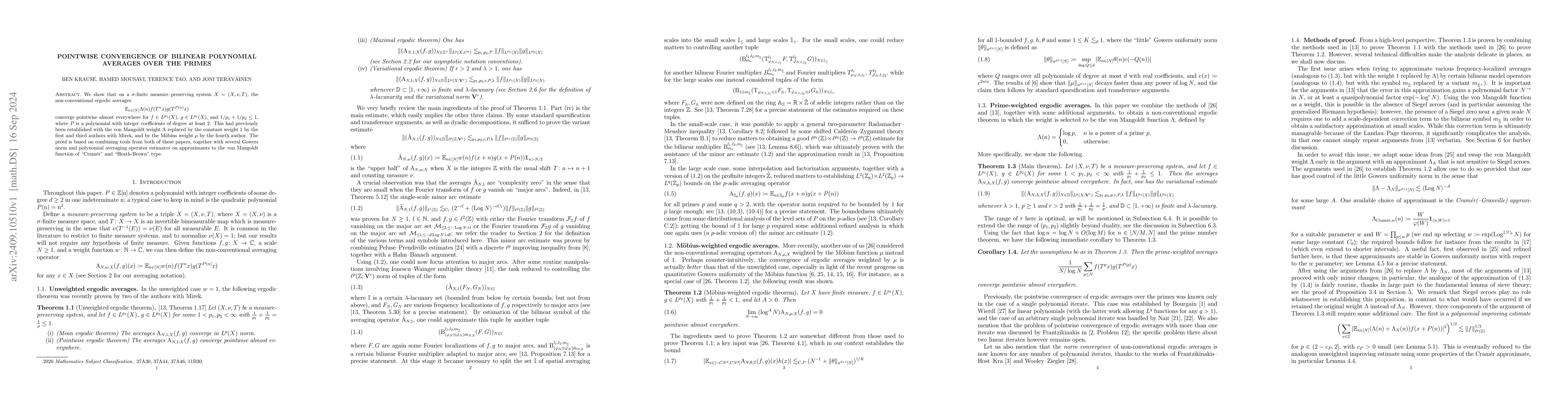Thumbnail for Pointwise convergence of bilinear polynomial averages over the primes