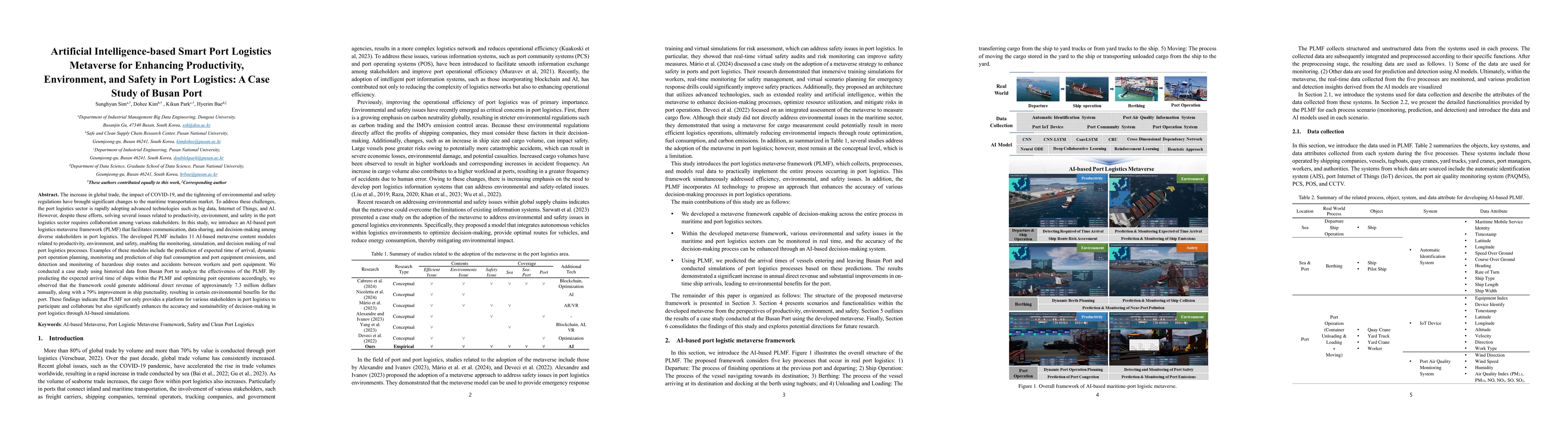Thumbnail for Artificial Intelligence-based Smart Port Logistics Metaverse for
  Enhancing Productivity, Environment, and Safety in Port Logistics: A Case
  Study of Busan Port