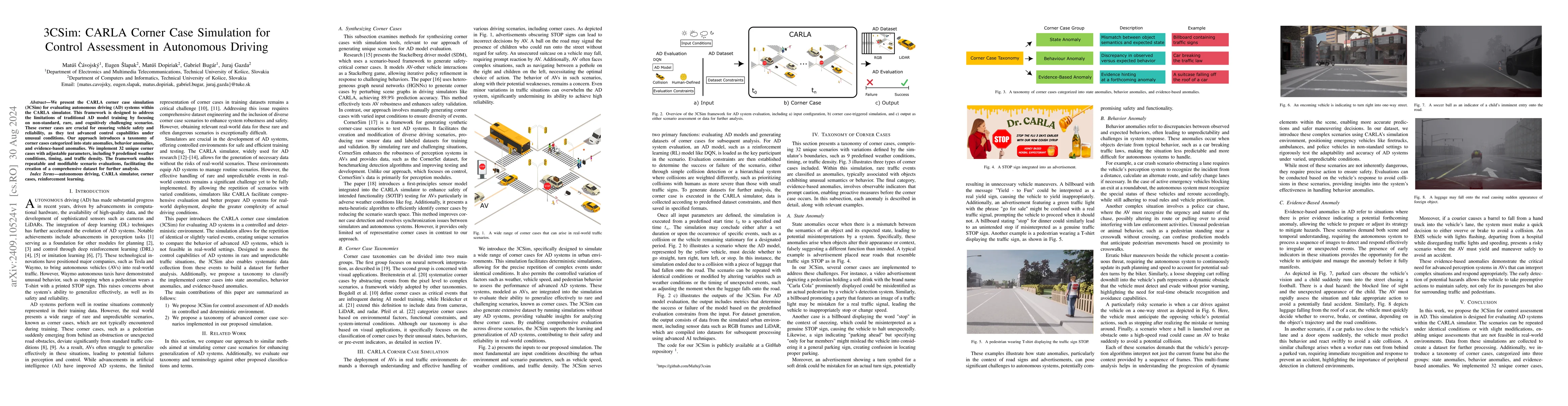Thumbnail for 3CSim: CARLA Corner Case Simulation for Control Assessment in Autonomous
  Driving