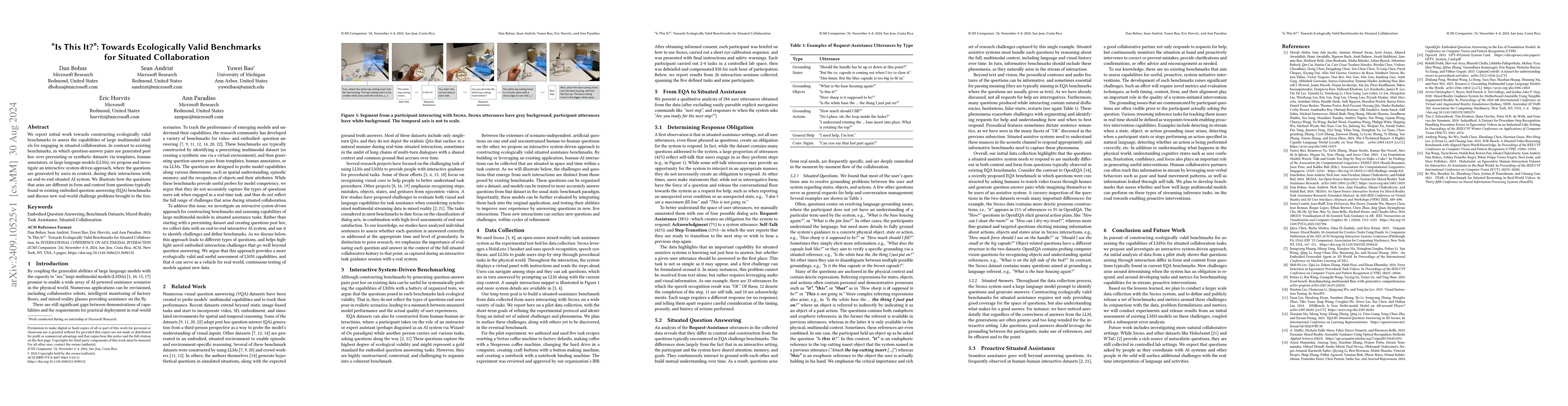 Thumbnail for "Is This It?": Towards Ecologically Valid Benchmarks for Situated
  Collaboration
