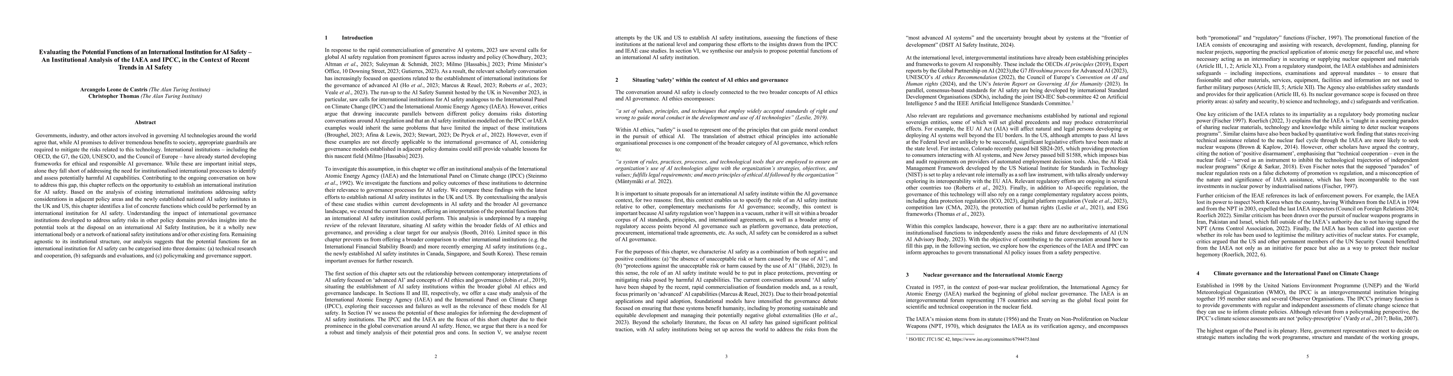 Thumbnail for The potential functions of an international institution for AI safety.
  Insights from adjacent policy areas and recent trends