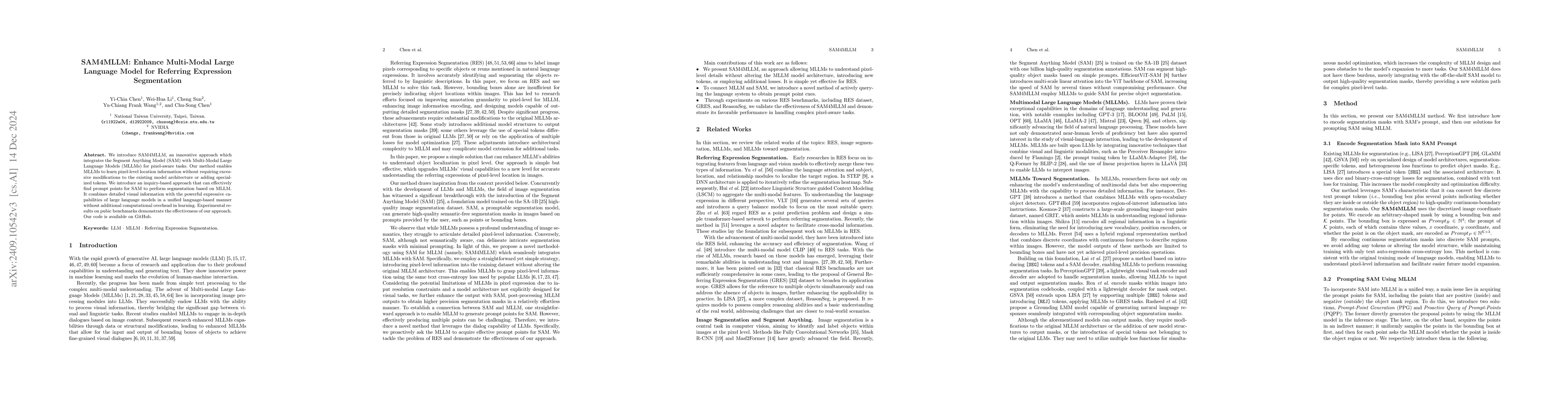 Thumbnail for SAM4MLLM: Enhance Multi-Modal Large Language Model for Referring
  Expression Segmentation