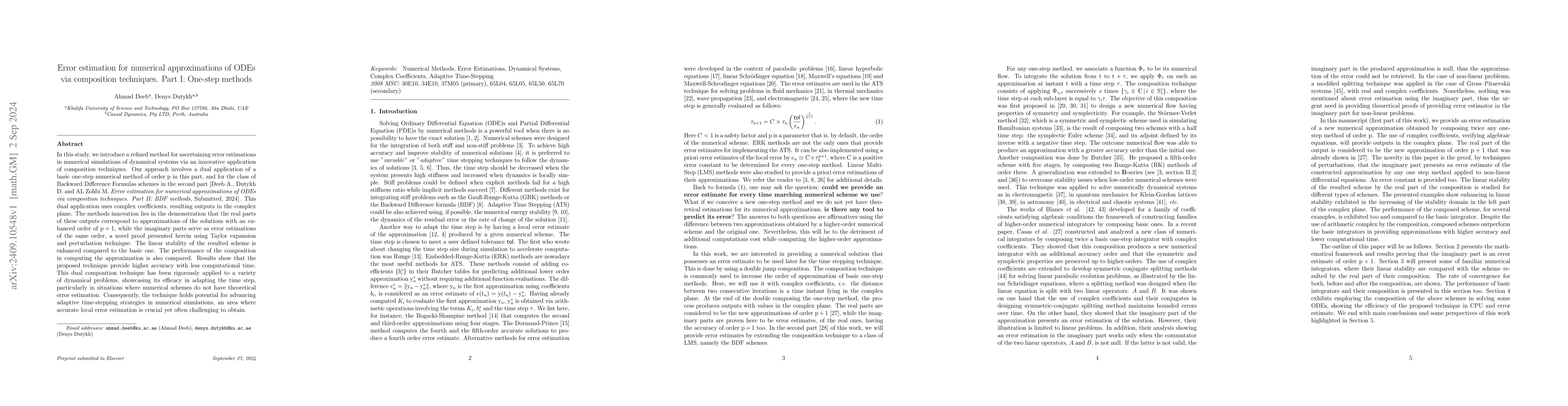 Thumbnail for Error estimation for numerical approximations of ODEs via composition
  techniques. Part I: One-step methods