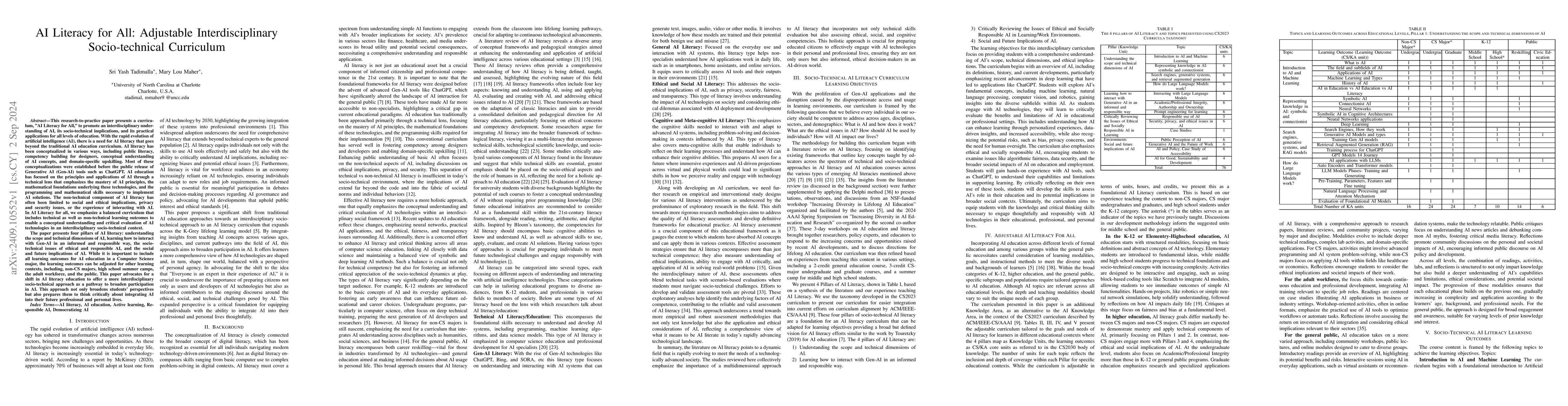 Thumbnail for AI Literacy for All: Adjustable Interdisciplinary Socio-technical
  Curriculum