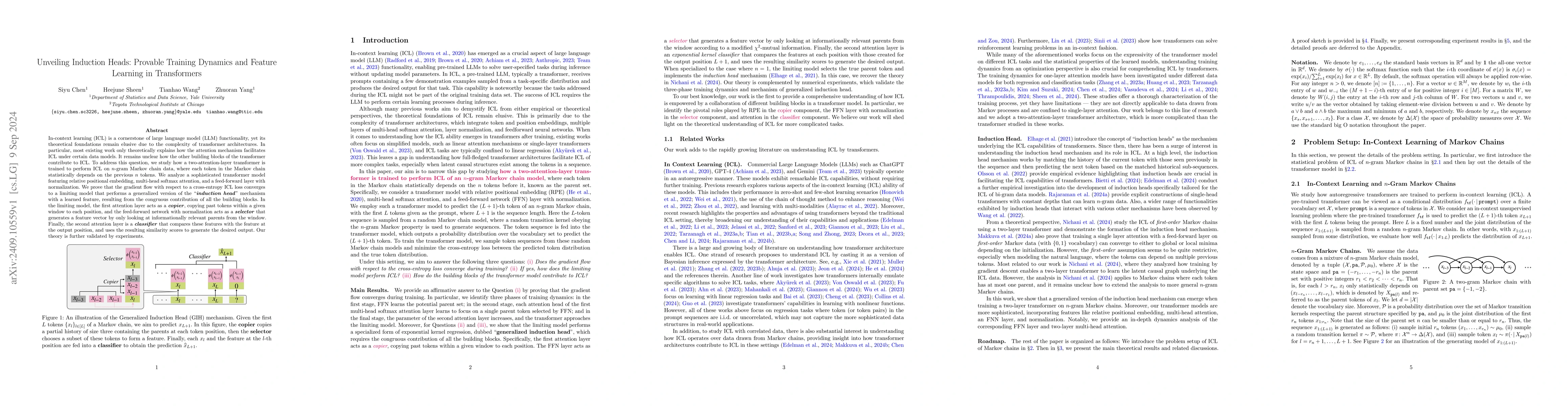 Thumbnail for Unveiling Induction Heads: Provable Training Dynamics and Feature
  Learning in Transformers