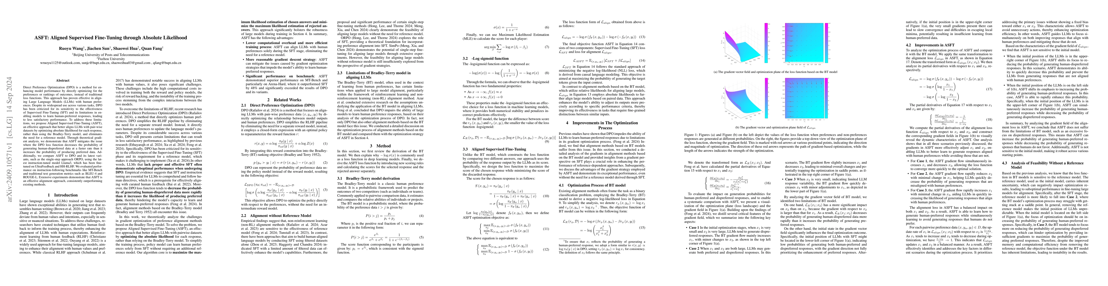 Thumbnail for ASFT: Aligned Supervised Fine-Tuning through Absolute Likelihood