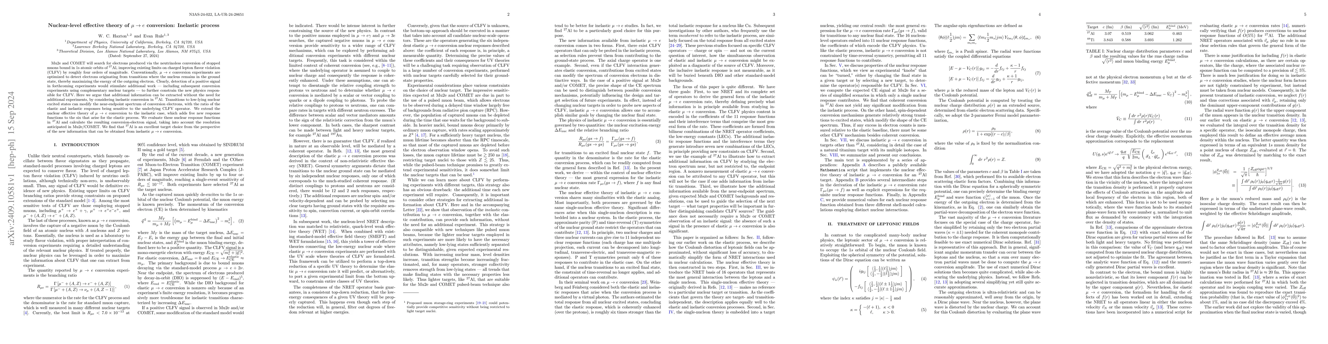 Thumbnail for Nuclear-level effective theory of $μ\rightarrow e$ conversion:
  Inelastic process