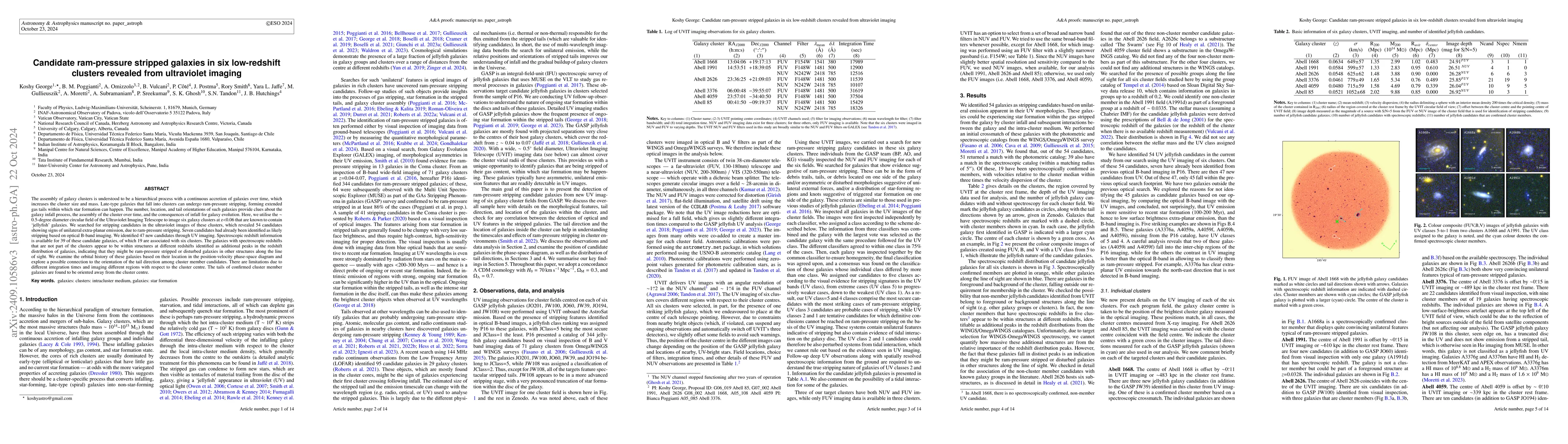 Thumbnail for Candidate ram-pressure stripped galaxies in six low-redshift clusters
  revealed from ultraviolet imaging