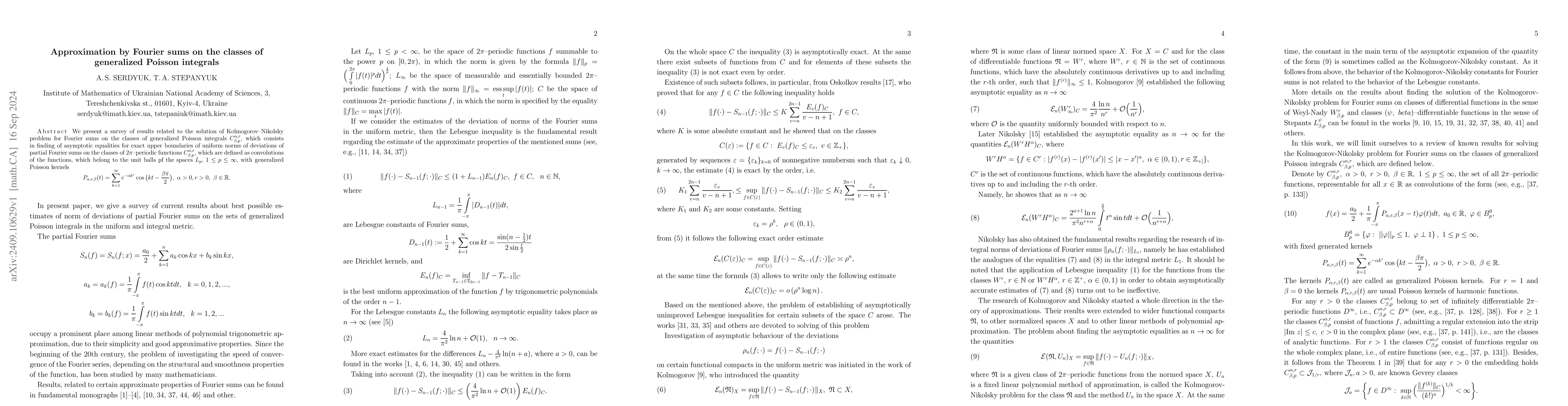 Thumbnail for Approximation by Fourier sums on the classes of generalized Poisson
  integrals