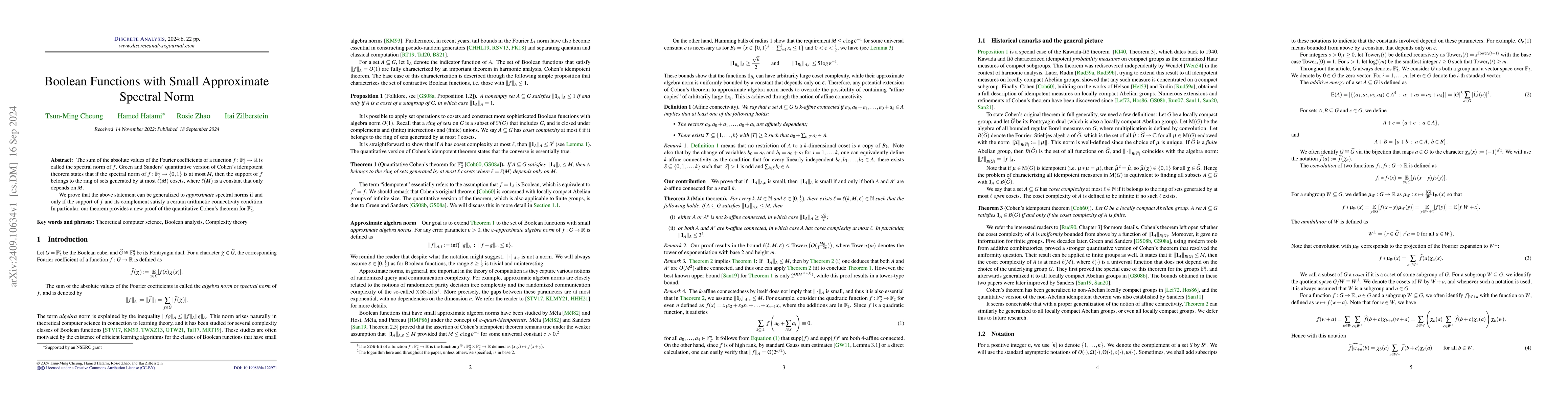 Thumbnail for Boolean Functions with Small Approximate Spectral Norm