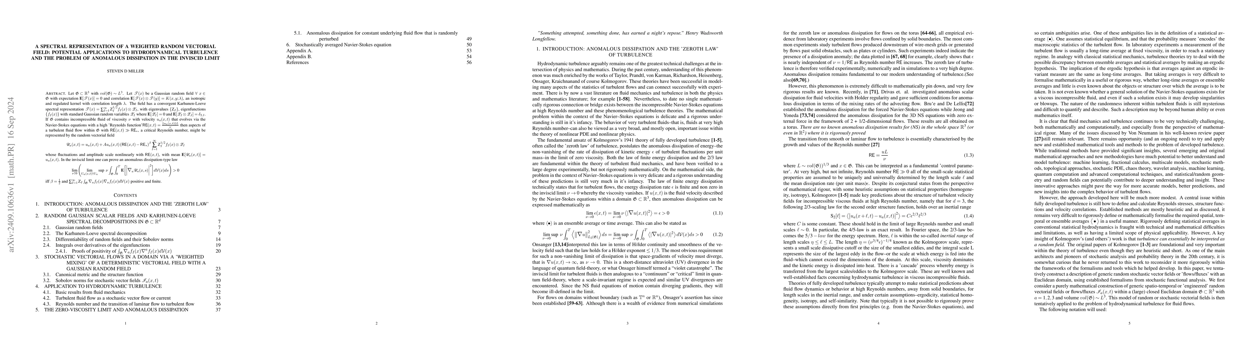 Thumbnail for A Spectral Representation of a Weighted Random Vectorial Field:
  Potential Applications to Turbulence and the Problem of Anomalous Dissipation
  in the Inviscid Limit