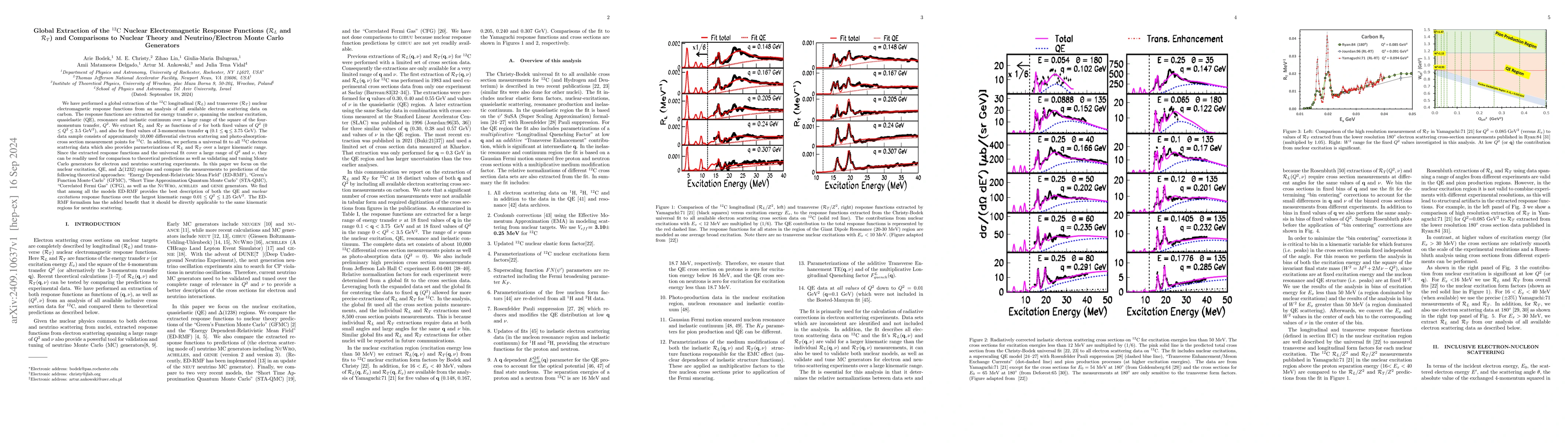 Thumbnail for Global Extraction of the $\rm^{12}C$ Nuclear Electromagnetic Response
  Functions (${\cal R}_L$ and ${\cal R}_T$) and Comparisons to Nuclear Theory
  and Neutrino/Electron Monte Carlo Generators