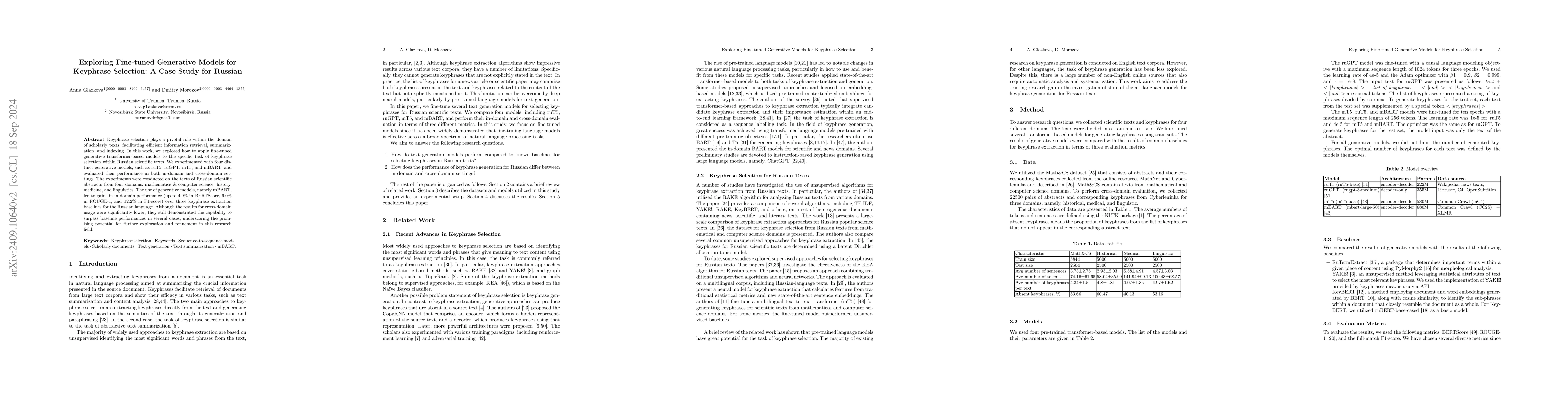 Thumbnail for Exploring Fine-tuned Generative Models for Keyphrase Selection: A Case
  Study for Russian