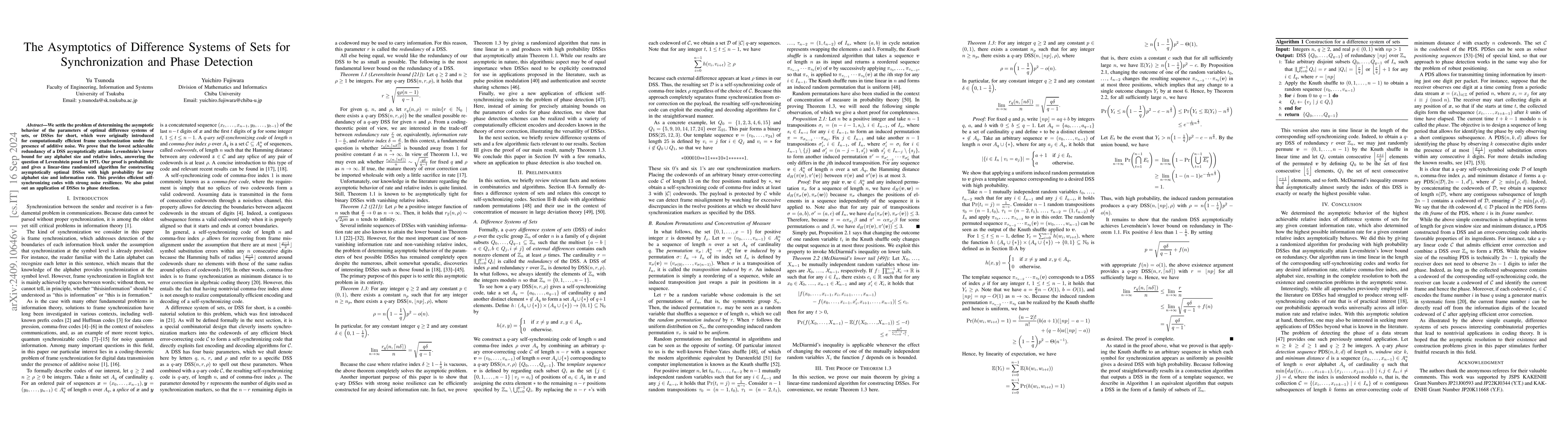 Thumbnail for The Asymptotics of Difference Systems of Sets for Synchronization and
  Phase Detection