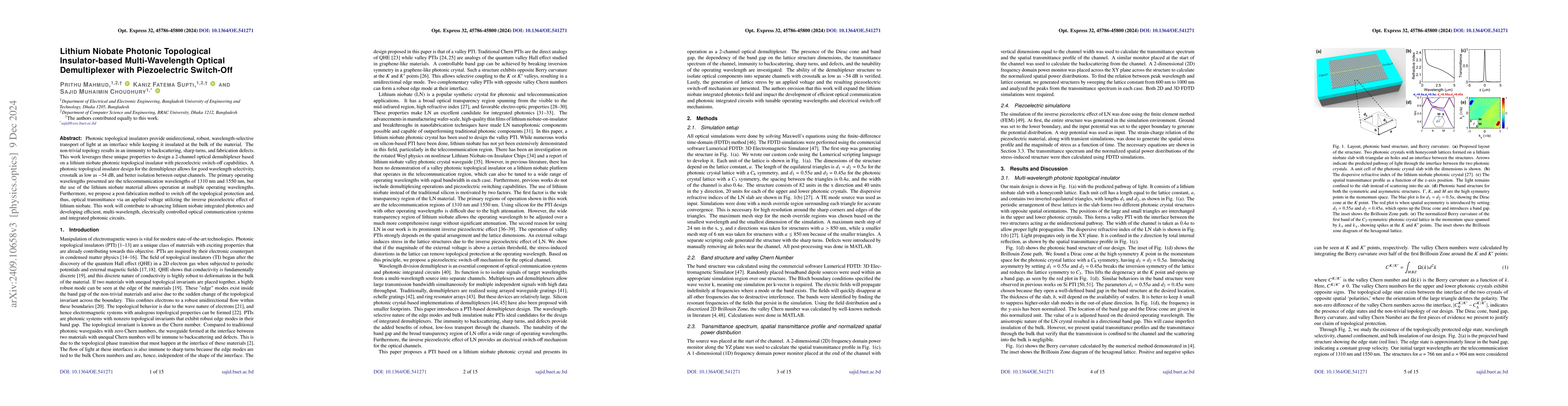 Thumbnail for Lithium Niobate Photonic Topological Insulator-based Multi-Wavelength
  Optical Demultiplexer with Piezoelectric Switch-Off