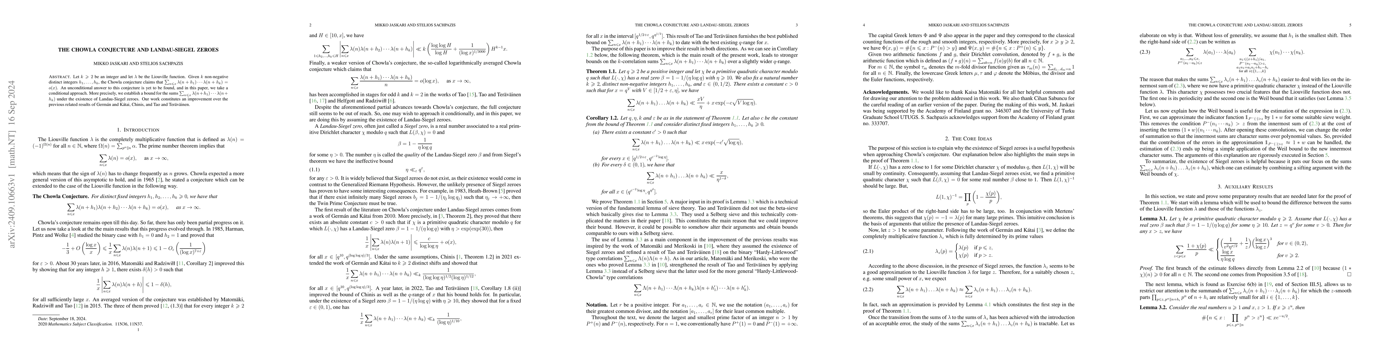 Thumbnail for The Chowla conjecture and Landau-Siegel zeroes