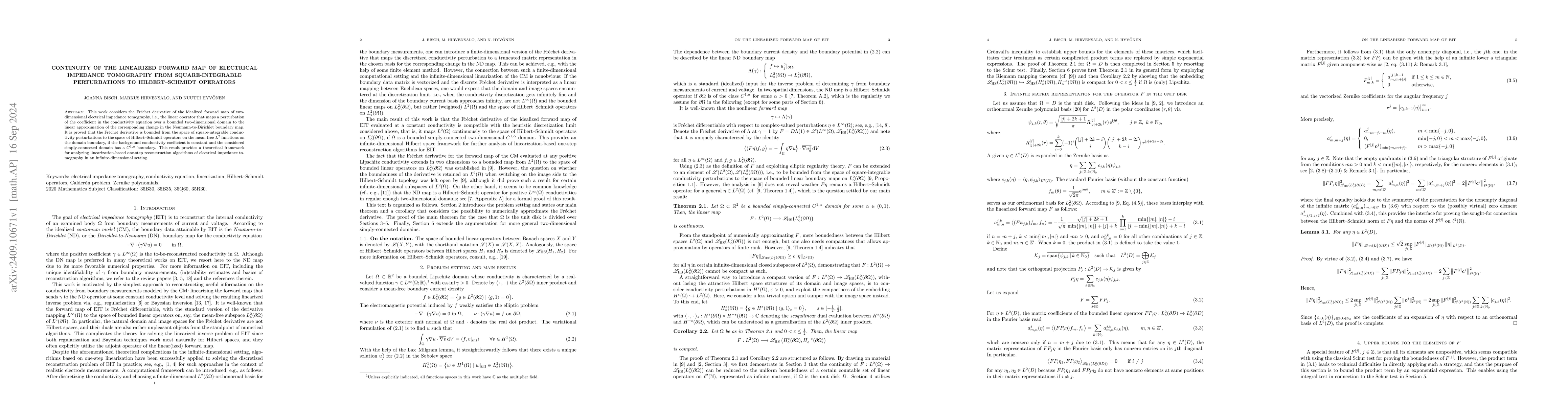 Thumbnail for Continuity of the linearized forward map of electrical impedance
  tomography from square-integrable perturbations to Hilbert-Schmidt operators
