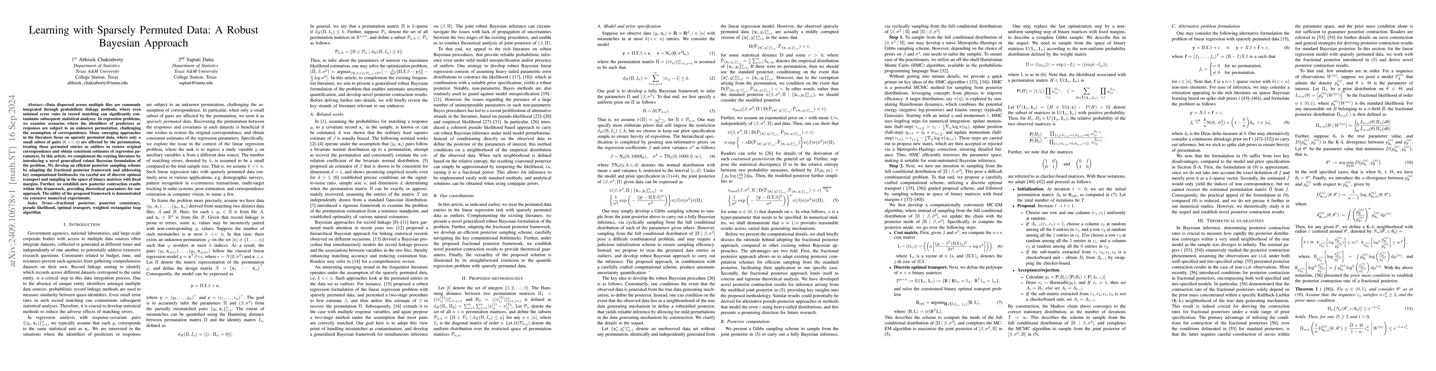 Thumbnail for Learning with Sparsely Permuted Data: A Robust Bayesian Approach