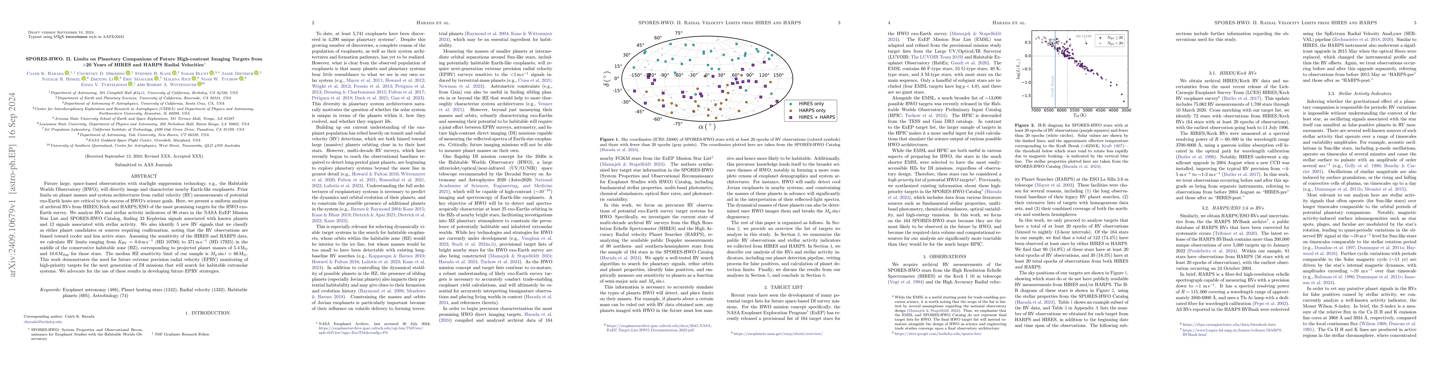 Thumbnail for SPORES-HWO. II. Limits on Planetary Companions of Future High-contrast
  Imaging Targets from $>$20 Years of HIRES and HARPS Radial Velocities