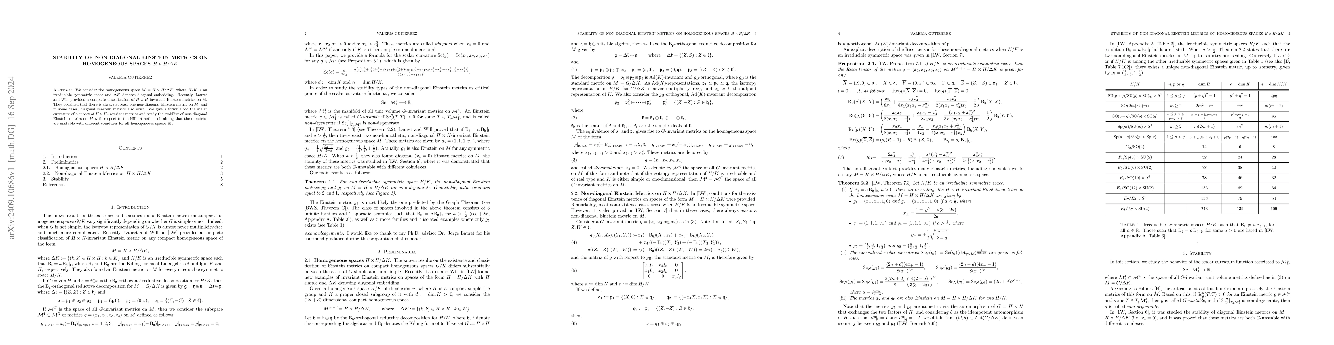 Thumbnail for Stability of non-diagonal Einstein metrics on homogeneous spaces
  $H\times H/ ΔK$