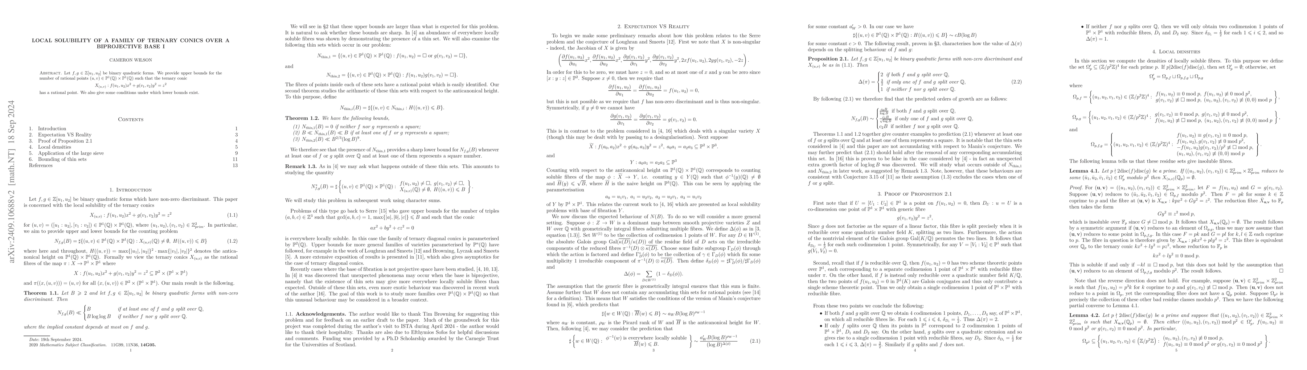 Thumbnail for Local solubility of a family of ternary conics over a biprojective base
  I