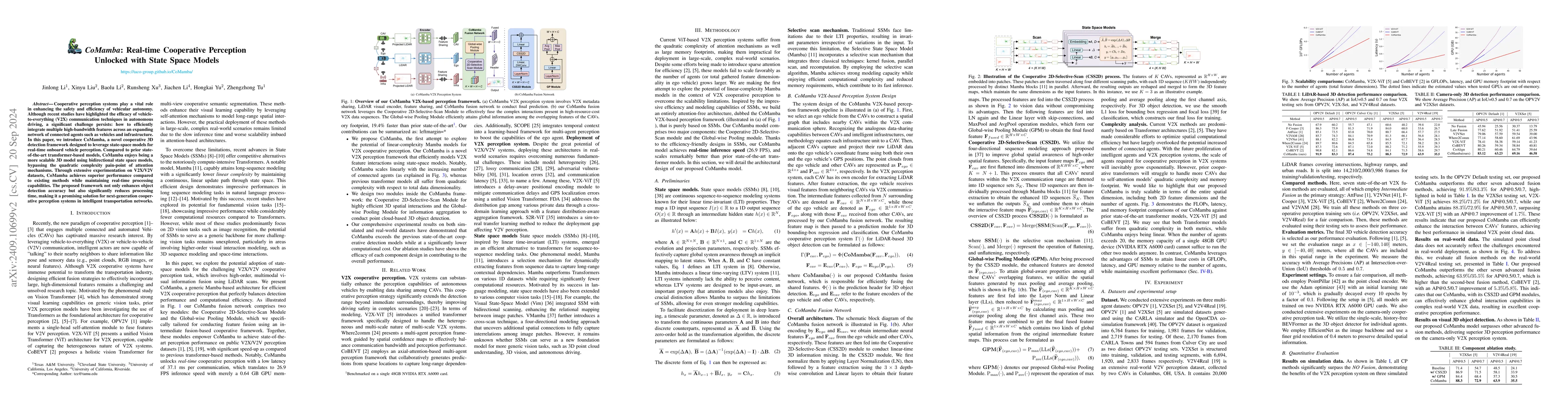 Thumbnail for CoMamba: Real-time Cooperative Perception Unlocked with State Space
  Models