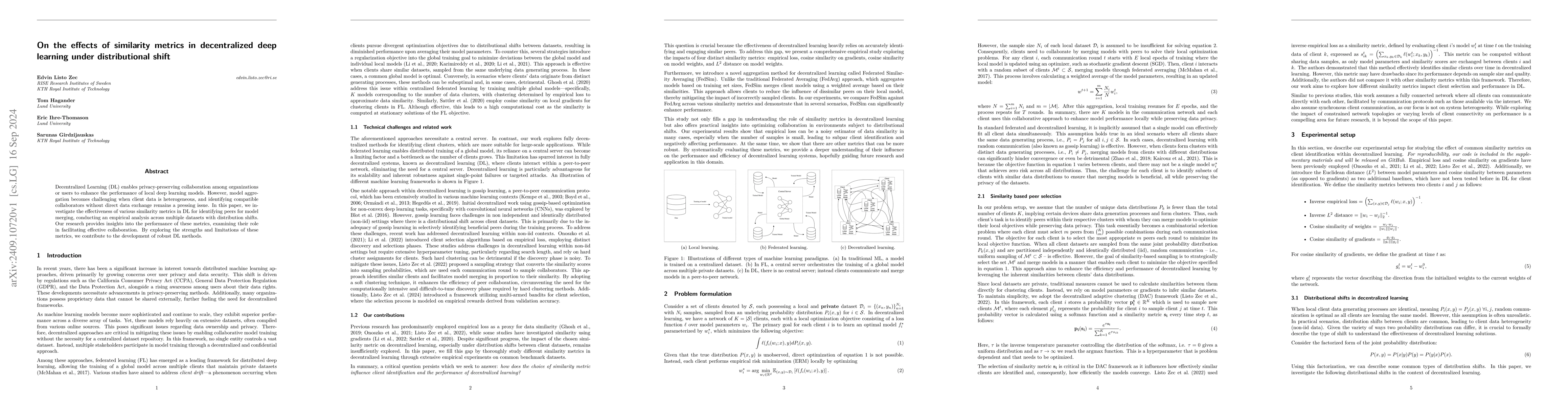 Thumbnail for On the effects of similarity metrics in decentralized deep learning
  under distributional shift