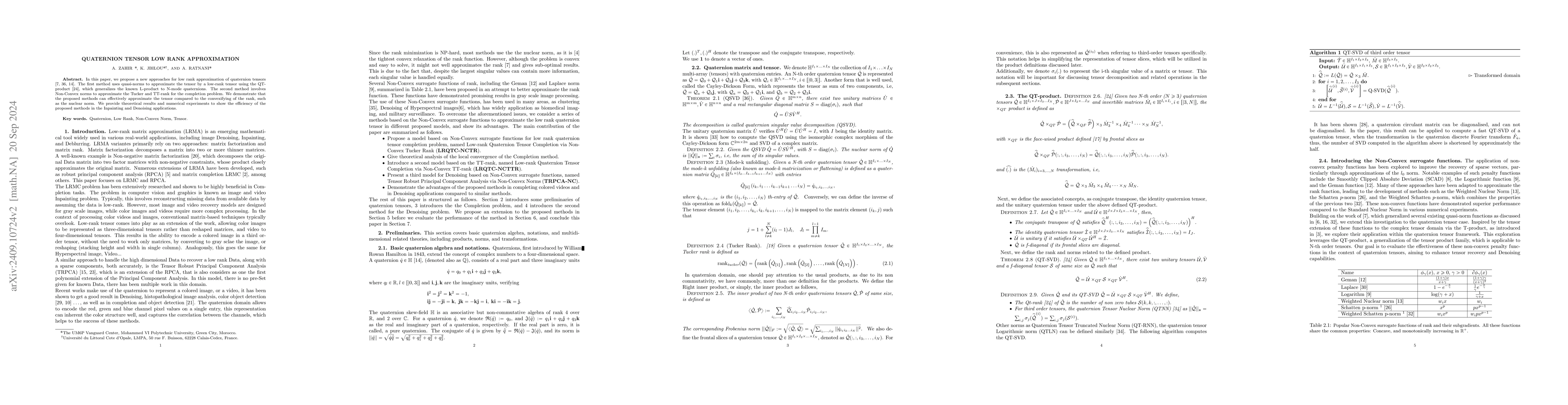 Thumbnail for Quaternion tensor low rank approximation