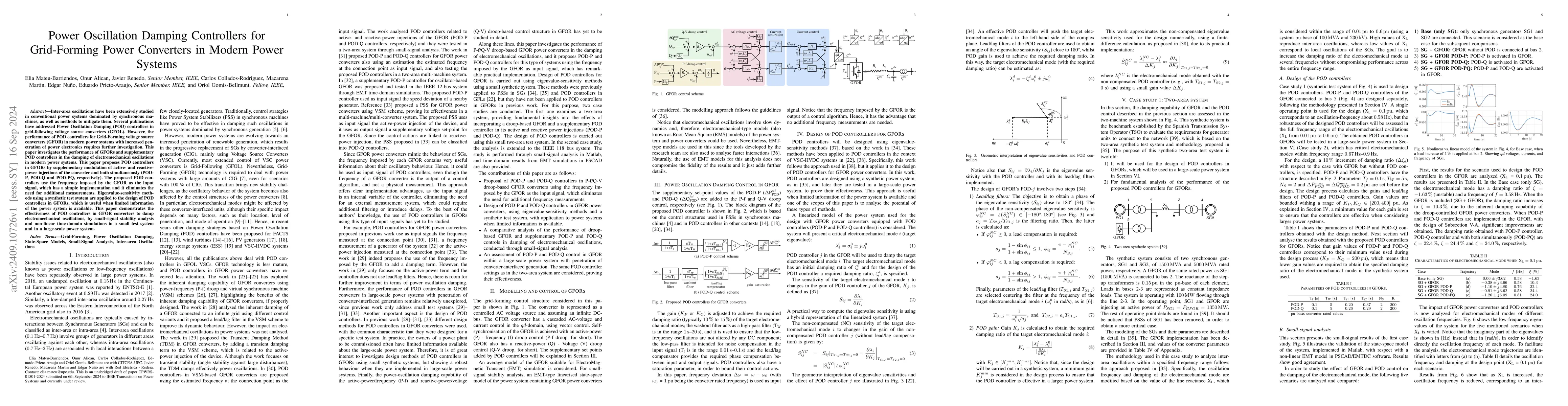 Thumbnail for Power Oscillation Damping Controllers for Grid-Forming Power Converters
  in Modern PowerSystems