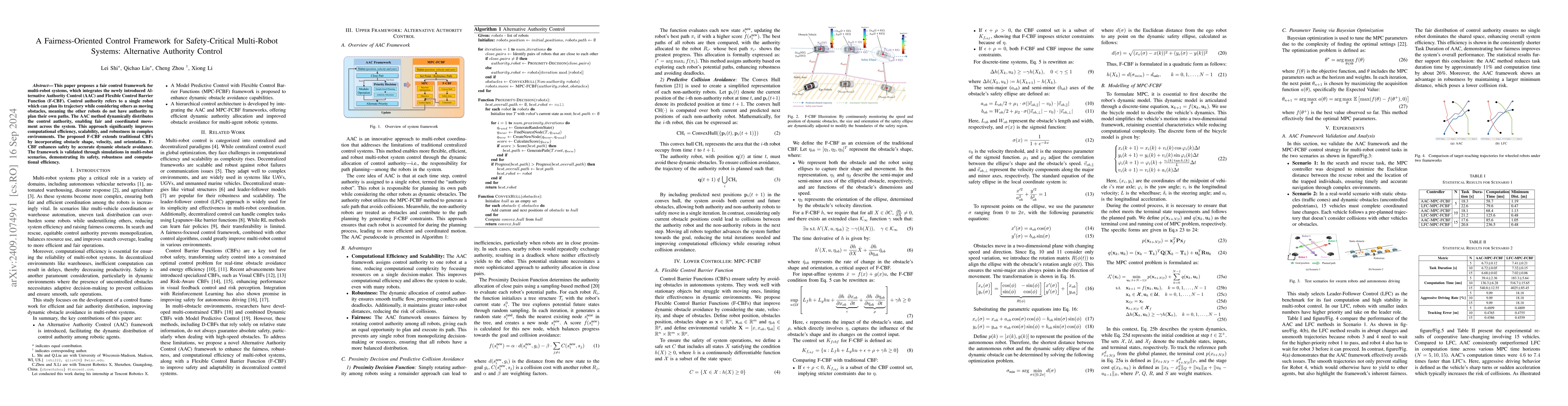 Thumbnail for A Fairness-Oriented Control Framework for Safety-Critical Multi-Robot
  Systems: Alternative Authority Control