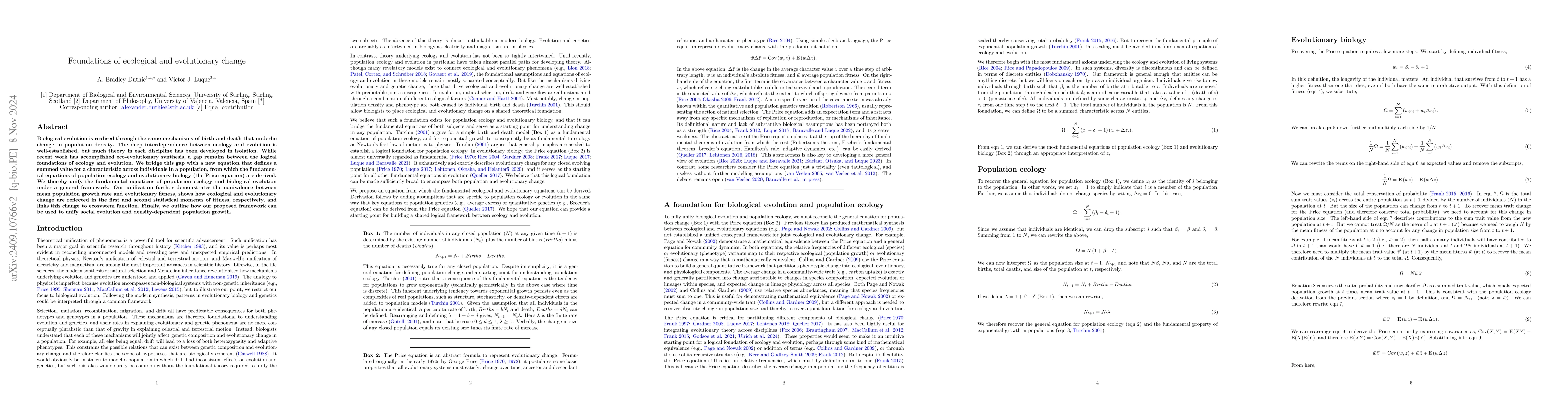 Thumbnail for Foundations of ecological and evolutionary change